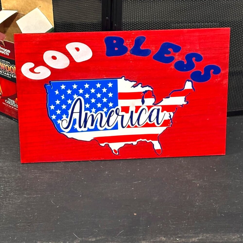 God Bless America Handmade from Wood Patriotic Sign